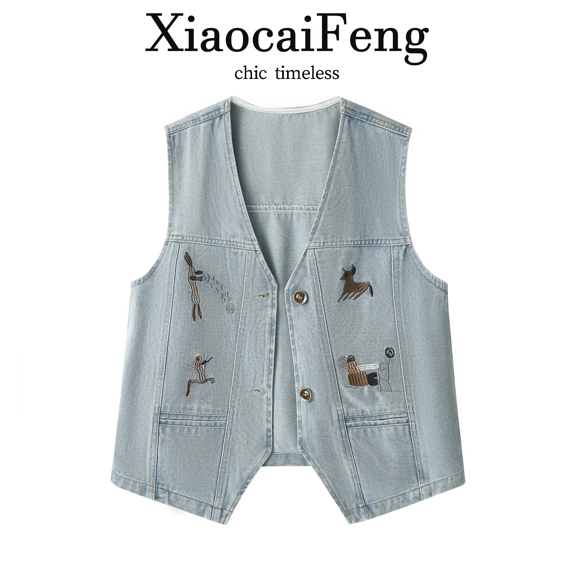 Retro Cartoon Embroidery Denim Vest Women's Summer Design Age-Defying Outerwear Shoulder Padless Sleeveless Tank Top
Retro Cartoon Embroidery Denim Vest Women's Summer Design Age-Defying Outerwear Shoulder Padless Sleeveless Tank Top