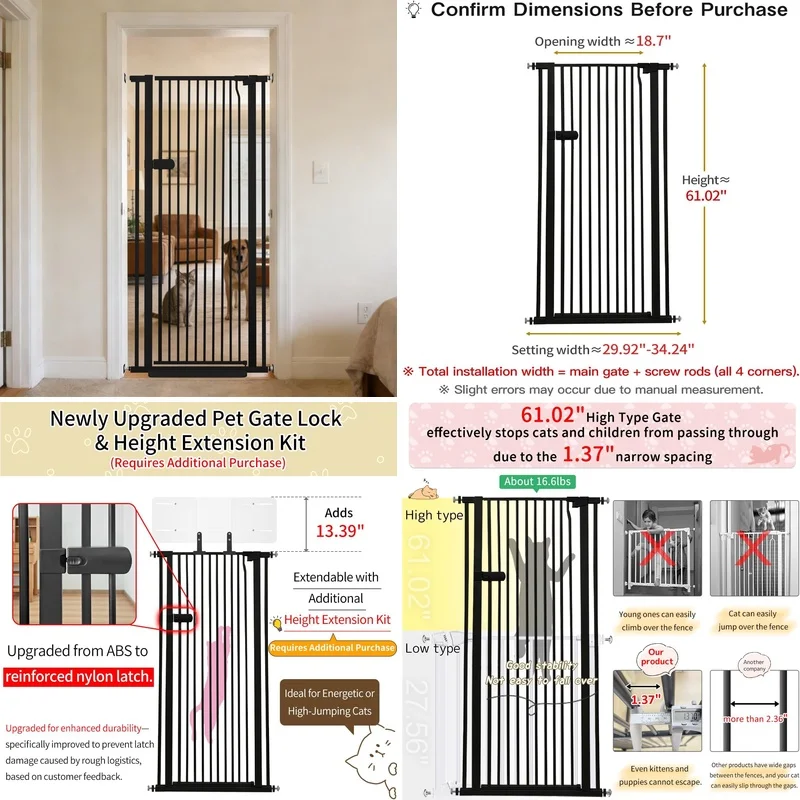 Extra Tall Pet Gate for Dogs with Auto - Close One - Handed Operation, No Drilling, 1.37 Gap, High Pressure Mounted, Extra Wide,
Extra Tall Pet Gate for Dogs with Auto - Close One - Handed Operation, No Drilling, 1.37 Gap, High Pressure Mounted, Extra Wide,