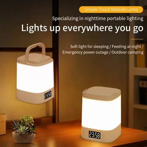 Rechargeable LED Table Lamp Clock Time Display Screen 3 Colors Desk Lamp Remote Control Touch Sensor Night Lamp Bedroom Decor