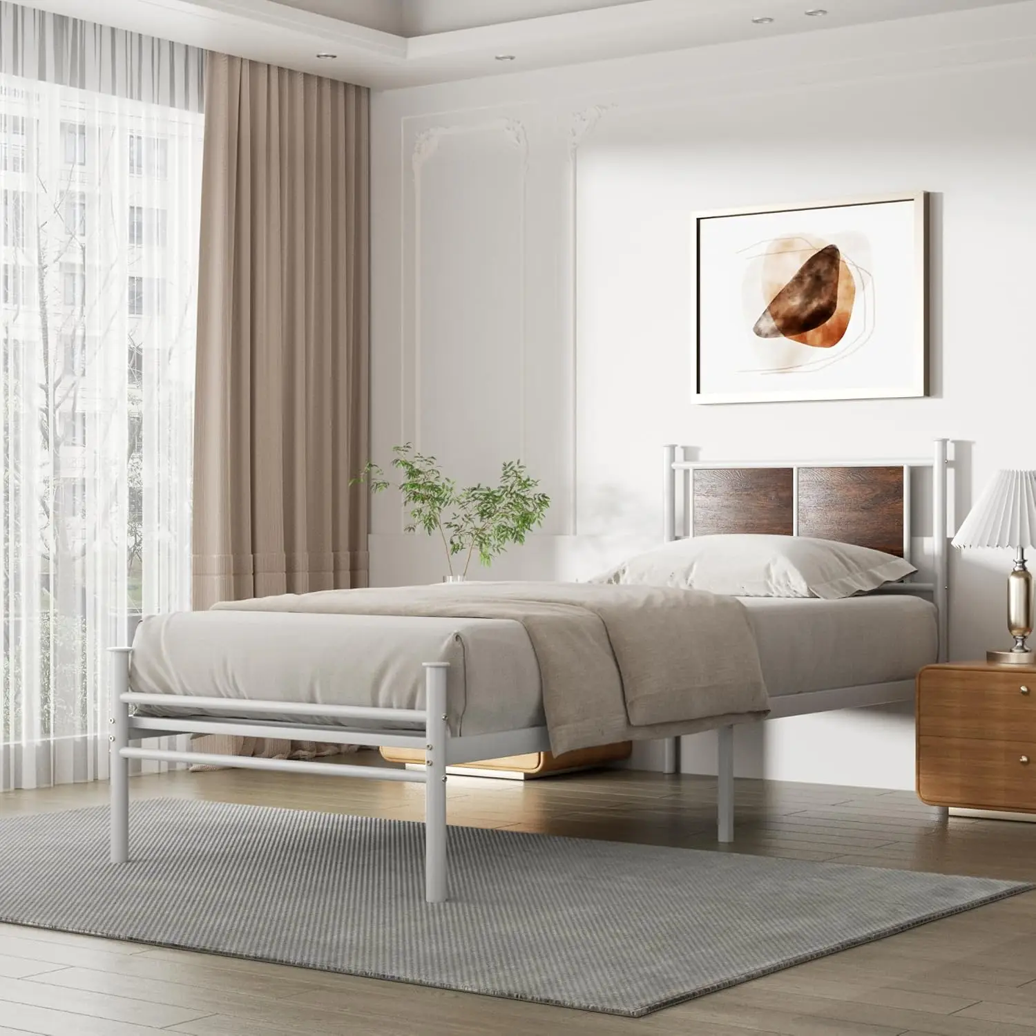 Twin Size Bed Frame With Rustic Wood Headboard, Metal Heavy Duty Platform Frame, Sturdy Steel Slat Support, No Box Spring
Twin Size Bed Frame With Rustic Wood Headboard, Metal Heavy Duty Platform Frame, Sturdy Steel Slat Support, No Box Spring