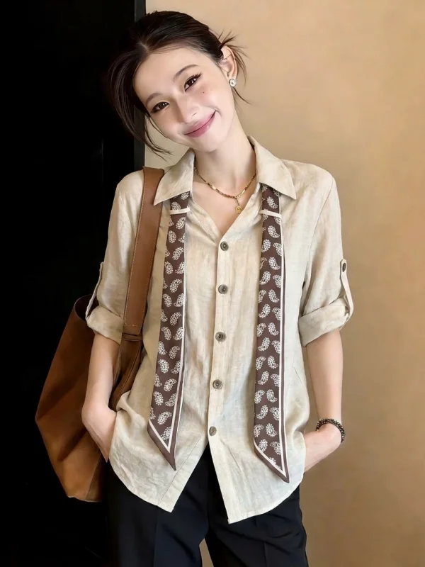 Large Size Women's V-Neck Short Sleeve Shirt with Silk Scarf Tie Korean Style Commute Wind Summer New Arrival Fashion Shirt
Large Size Women's V-Neck Short Sleeve Shirt with Silk Scarf Tie Korean Style Commute Wind Summer New Arrival Fashion Shirt