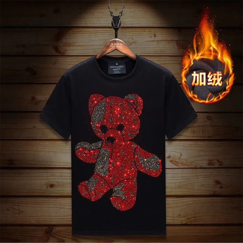Cartoon Bear Rhinestones T Shirts Men Clothing Velvet Short Sleeve Fashion Streetwear O Neck Slim T-shirts Man Camisas De Hombre
Cartoon Bear Rhinestones T Shirts Men Clothing Velvet Short Sleeve Fashion Streetwear O Neck Slim T-shirts Man Camisas De Hombre