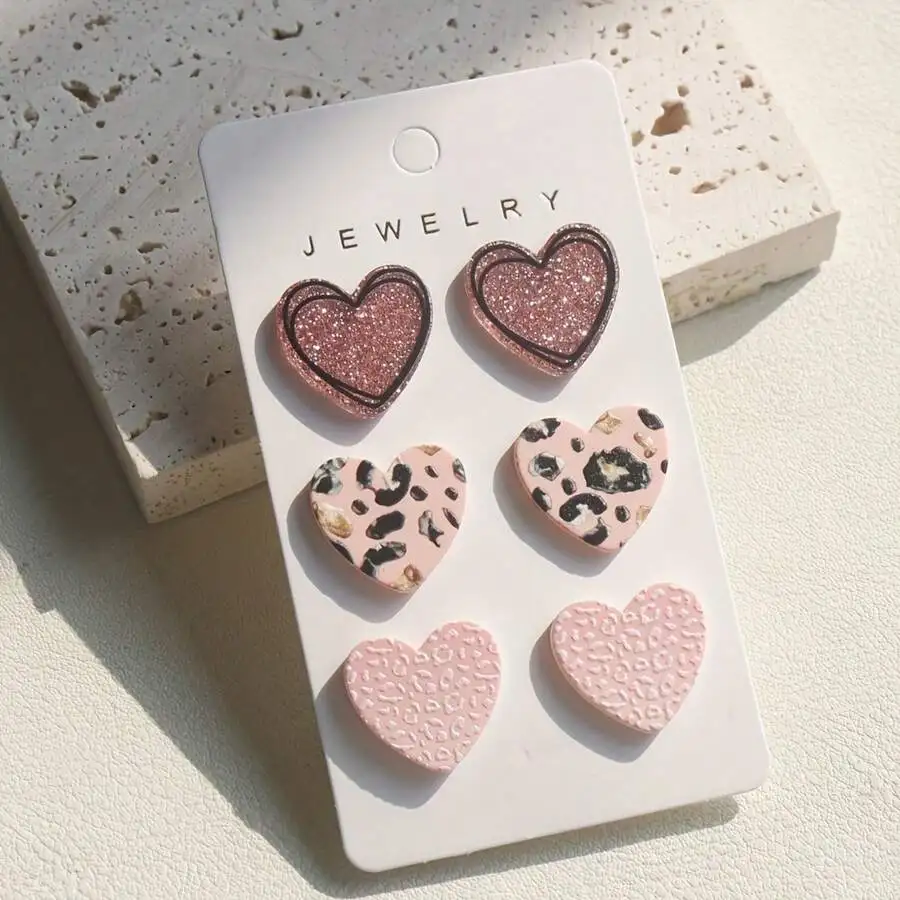 3 Pairs Acrylic Heart Earrings Set For Women Leopard Glitter Pink Fashion Jewelry
3 Pairs Acrylic Heart Earrings Set For Women Leopard Glitter Pink Fashion Jewelry
