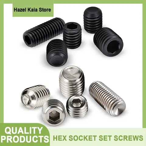 10 - 100pcs DIN916 304 Stainless Steel Grade 12.9 Carbon Steel Hex Socket Set Screws Grub Screw Bolt M1.6 M2 M2.5 M3 M4 M5 M6 M8
