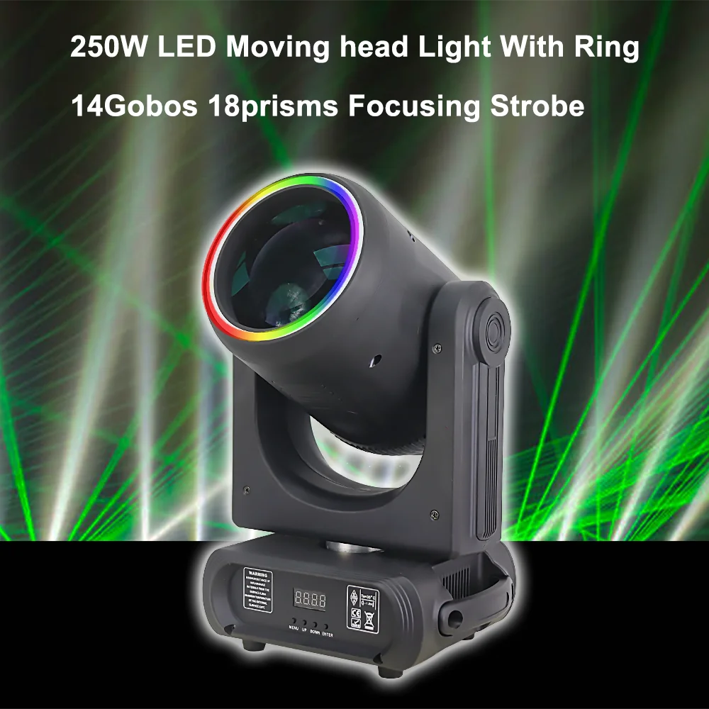 250W LED Moving head Light With Ring 14Gobos 18prisms Focusing Strobe Effect Dmx512 for DJ Disco Party Wedding Stage Light
250W LED Moving head Light With Ring 14Gobos 18prisms Focusing Strobe Effect Dmx512 for DJ Disco Party Wedding Stage Light
