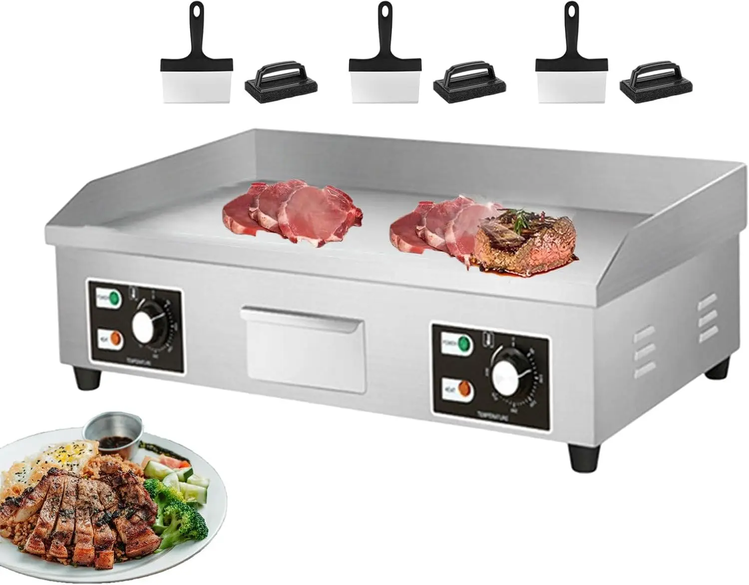 Griddle, Stainless Steel Countertop Flat Top Grill, Burger Bacon Grill Plate Nonstick Pancake Maker with
Griddle, Stainless Steel Countertop Flat Top Grill, Burger Bacon Grill Plate Nonstick Pancake Maker with