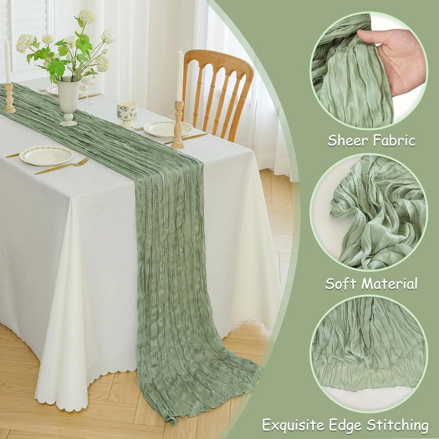 10Pcs Cheesecloth Table Runner Boho Gauze Table Runner 40x270cm Romantic Table Runner for Wedding Bridal Shower Birthday Party
10Pcs Cheesecloth Table Runner Boho Gauze Table Runner 40x270cm Romantic Table Runner for Wedding Bridal Shower Birthday Party