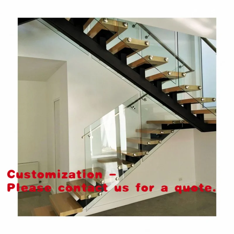 Customize.L Shape Floating Staircase with Closed Step and Frameless Glass Railing