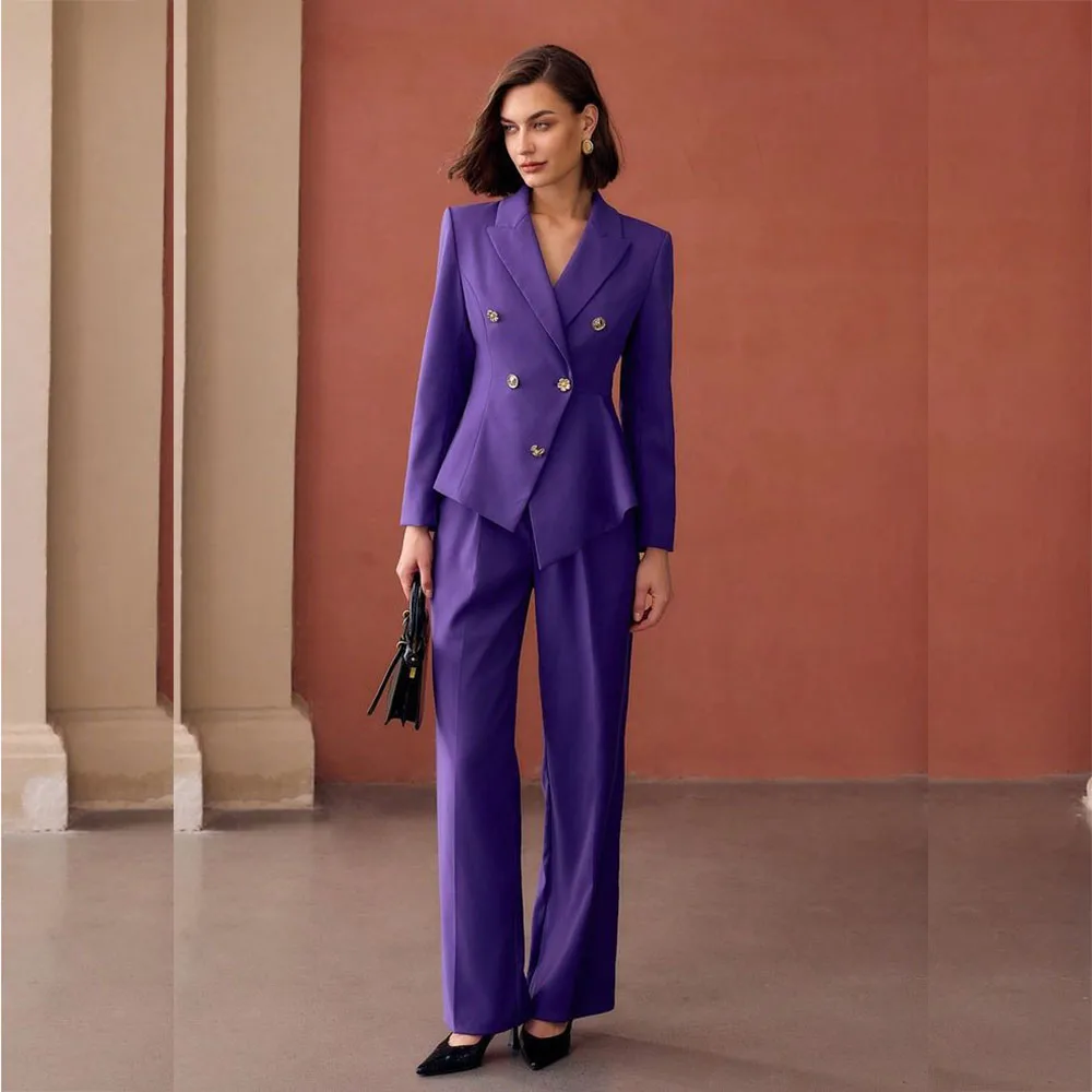 High Quality Purple Women's Suits Double Breasted Peak Lapel Slim Fit Clothing Customized 2 Piece Jacket Pants Sets Blazer 2025
High Quality Purple Women's Suits Double Breasted Peak Lapel Slim Fit Clothing Customized 2 Piece Jacket Pants Sets Blazer 2025