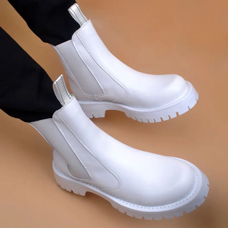 men's fashion stage nightclub motorcycle boots brand designer shoes black white chelsea boot soft leather platform short botas
men's fashion stage nightclub motorcycle boots brand designer shoes black white chelsea boot soft leather platform short botas