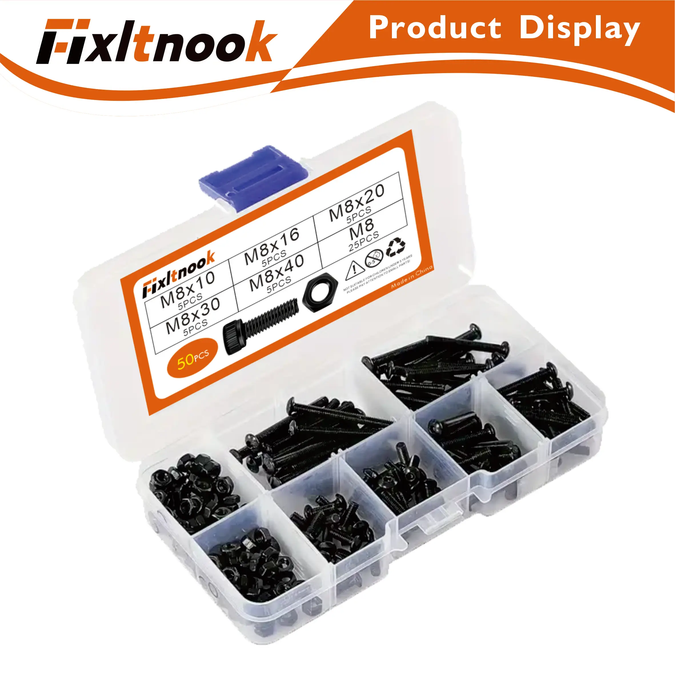50 pieces, M8 10-40mm bolt and nut kit, grade 10.9 alloy steel, black oxidation treatment, metric hexagon drive
50 pieces, M8 10-40mm bolt and nut kit, grade 10.9 alloy steel, black oxidation treatment, metric hexagon drive