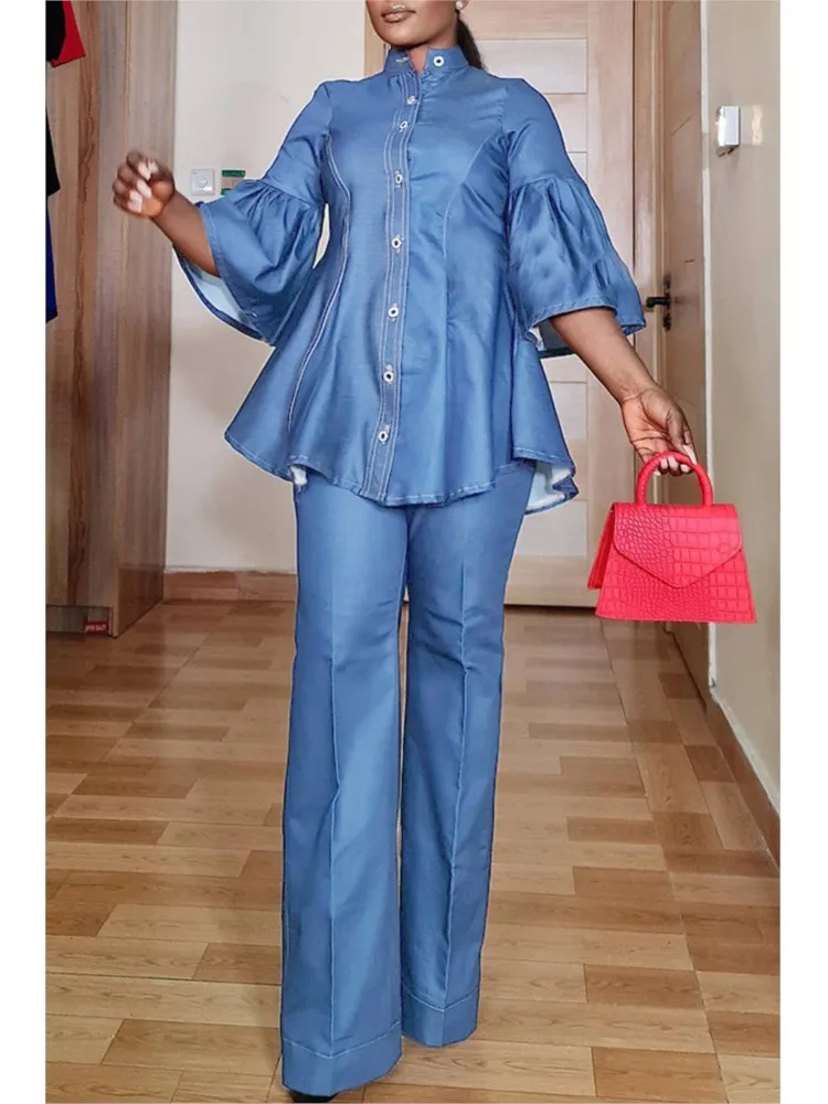 Two Piece Set Women 2025 Autumn Elegant Blouse Turtleneck Single Breasted Butterfly Sleeve Top Straight Pants Suit Casual Outfit
Two Piece Set Women 2025 Autumn Elegant Blouse Turtleneck Single Breasted Butterfly Sleeve Top Straight Pants Suit Casual Outfit