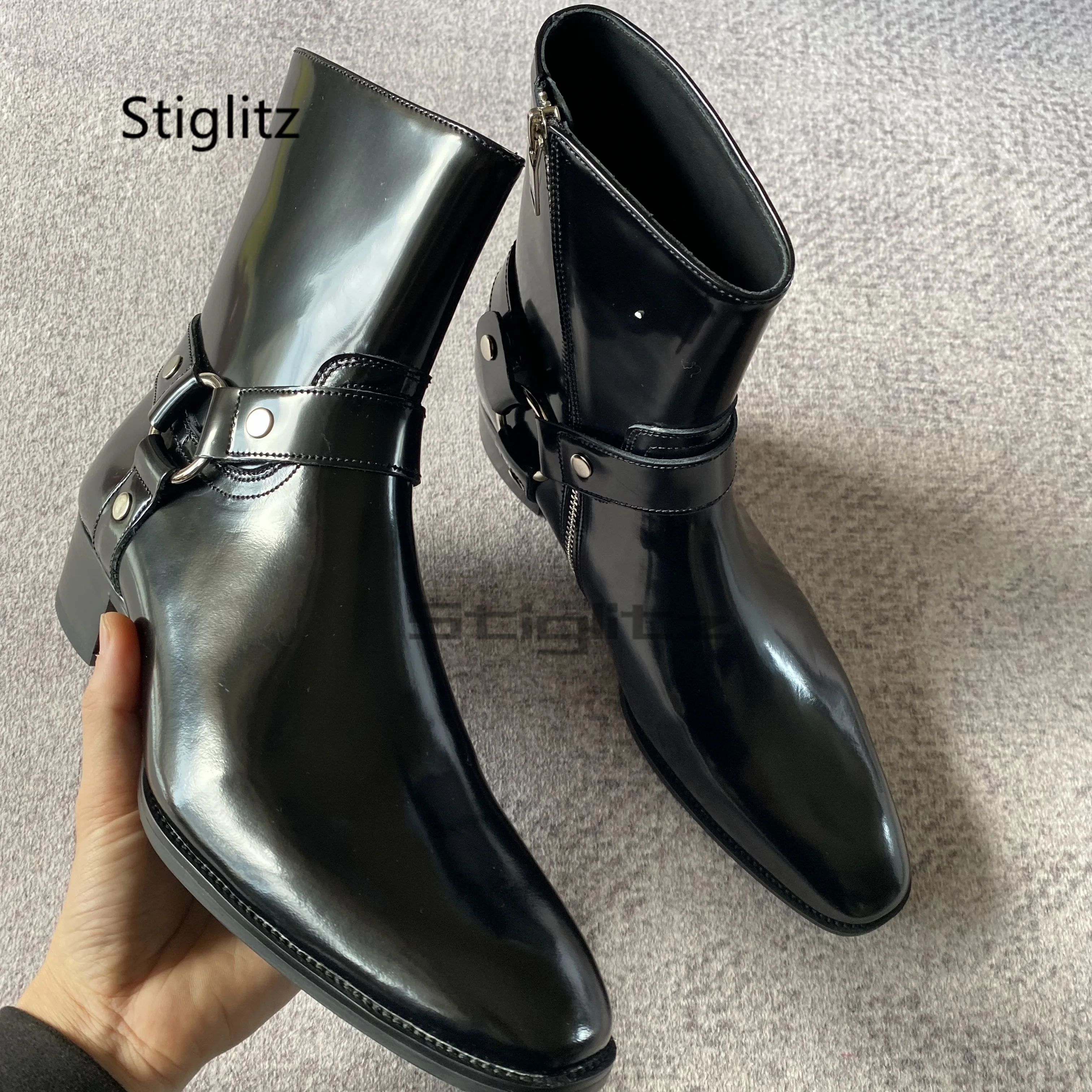 Bright Leather Chain Boots for Men Pointed Toe Genuine Leather Mid Heel Ankle Chelsea Boots Spring Autumn Black Business Shoes
Bright Leather Chain Boots for Men Pointed Toe Genuine Leather Mid Heel Ankle Chelsea Boots Spring Autumn Black Business Shoes
