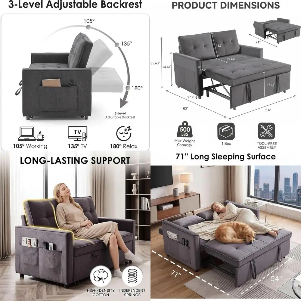 Convertible Sleeper Sofa Bed - 54 Pull Out Couch, Loveseat, Living/Bedroom, Deep Gray | Adjustable Backrest
Convertible Sleeper Sofa Bed - 54 Pull Out Couch, Loveseat, Living/Bedroom, Deep Gray | Adjustable Backrest