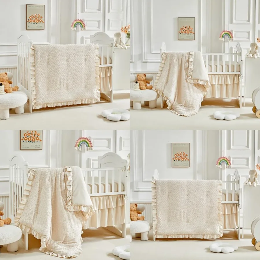 3 Pieces Tufted Crib Bedding Set with Ruffle Fringe, Ruffled Comforter with Fitted Sheet and Bed Skirt, Soft and Embroidery Sha
3 Pieces Tufted Crib Bedding Set with Ruffle Fringe, Ruffled Comforter with Fitted Sheet and Bed Skirt, Soft and Embroidery Sha
