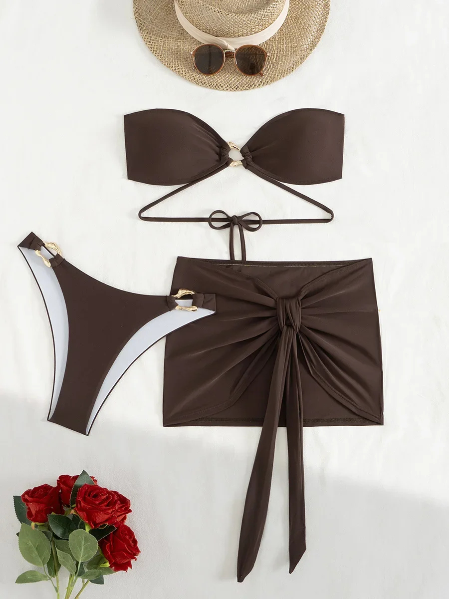 With Sarong Skirt Bandeau Bikini Women Swimwear Female Swimsuit Three-pieces Bikini set High Cut Bathing Suit Swim Beachwear
With Sarong Skirt Bandeau Bikini Women Swimwear Female Swimsuit Three-pieces Bikini set High Cut Bathing Suit Swim Beachwear