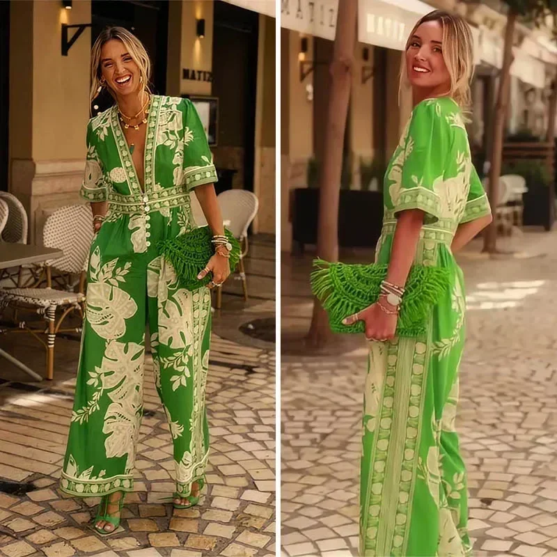 Spring Summer Jumpsuit Women Print Loose Casual One Piece V Neck Short Sleeve Overalls Wide Leg Long Pant Elegant Splice Rompers
Spring Summer Jumpsuit Women Print Loose Casual One Piece V Neck Short Sleeve Overalls Wide Leg Long Pant Elegant Splice Rompers