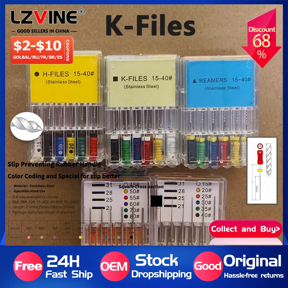 6pcs/Pack 21mm/25mm/31mm 15-40# 45-80# Dental K Files Endodontic Instruments Root Canal File Treatment Tools Stainless Steel
6pcs/Pack 21mm/25mm/31mm 15-40# 45-80# Dental K Files Endodontic Instruments Root Canal File Treatment Tools Stainless Steel