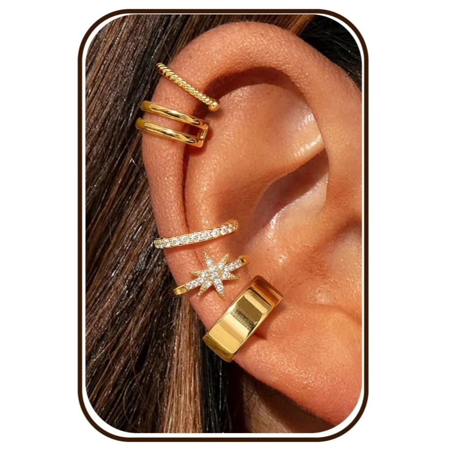 Bobisty 5 Pairs Ear Cuff No Piercing for Women Men 14K Gold Plated Ear Cuffs Earrings Adjustable Cartilage Helix Earring Set
Bobisty 5 Pairs Ear Cuff No Piercing for Women Men 14K Gold Plated Ear Cuffs Earrings Adjustable Cartilage Helix Earring Set