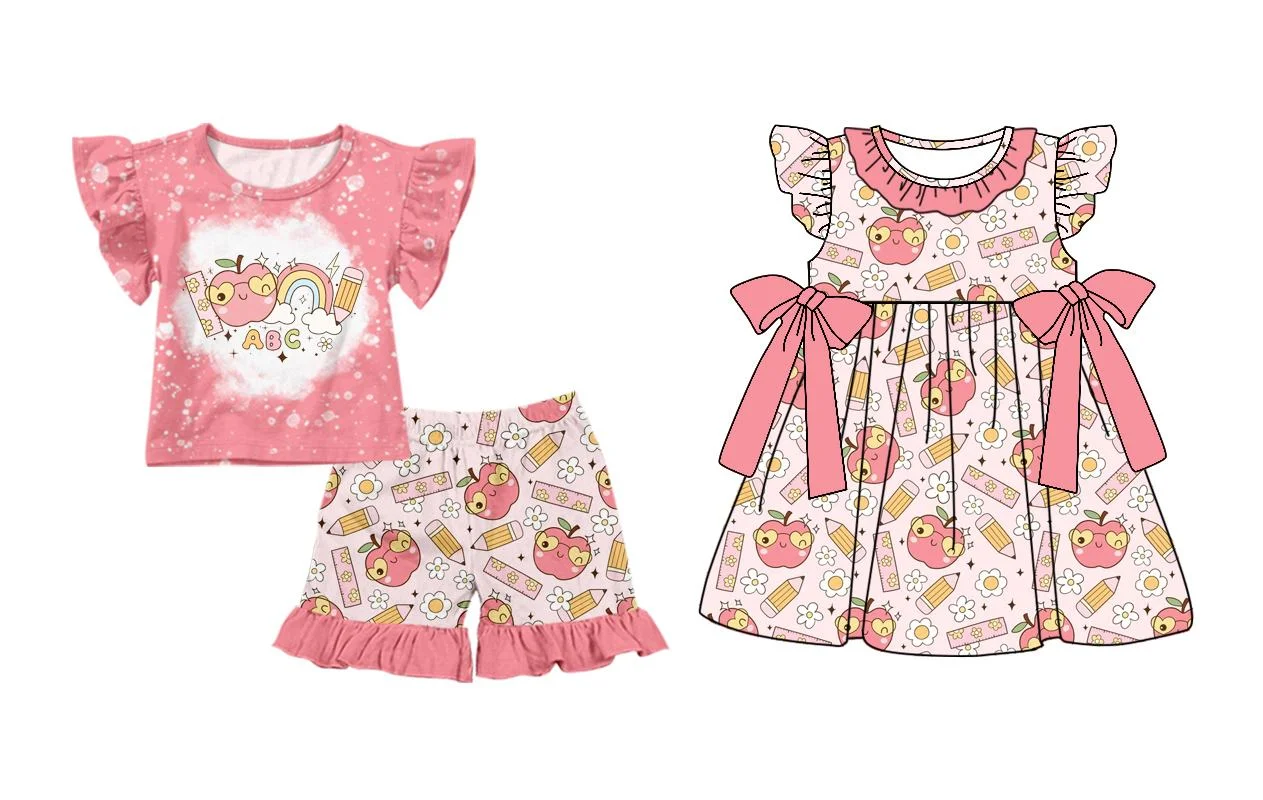 Back to School Ruffled Short Sleeve Top Apple Ruler Pencil Pattern Shorts Set Pearl Sleeve Dress Sisters Costumes Cute clothing
Back to School Ruffled Short Sleeve Top Apple Ruler Pencil Pattern Shorts Set Pearl Sleeve Dress Sisters Costumes Cute clothing