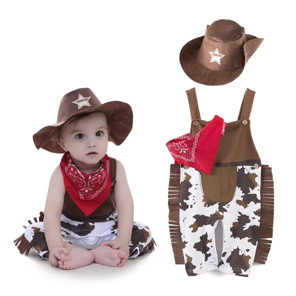 Boys Jumpsuits Sets Anime Kid Carnival Cowboy Hat Scarf 3Pcs Outfits Baby Children Western Cowboy Cute Boys Party Birthday gift
Boys Jumpsuits Sets Anime Kid Carnival Cowboy Hat Scarf 3Pcs Outfits Baby Children Western Cowboy Cute Boys Party Birthday gift