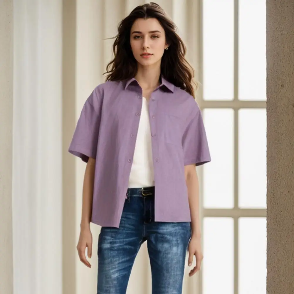 Women Shirt Stylish Women's Casual Shirt with Lapel Collar Short Sleeves Button Front Solid Color Loose Fit Top for Fashionable
Women Shirt Stylish Women's Casual Shirt with Lapel Collar Short Sleeves Button Front Solid Color Loose Fit Top for Fashionable