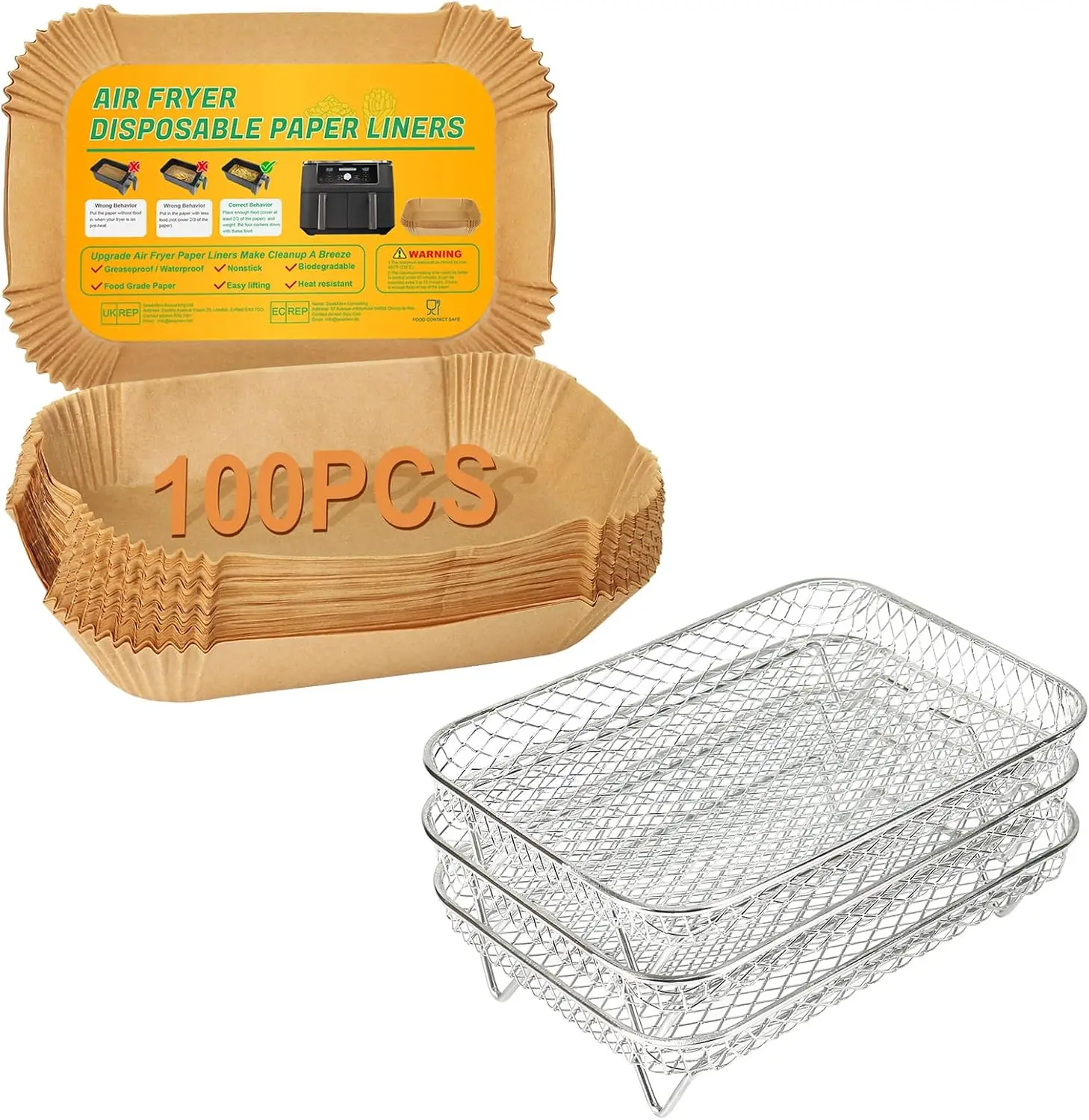100PCS Dual Air Fryer Paper Liners & 3pcs Stackable Air Fryer Rack for Ninja Double Airfryer, Rectangle Air Fryer Parchment P
100PCS Dual Air Fryer Paper Liners & 3pcs Stackable Air Fryer Rack for Ninja Double Airfryer, Rectangle Air Fryer Parchment P