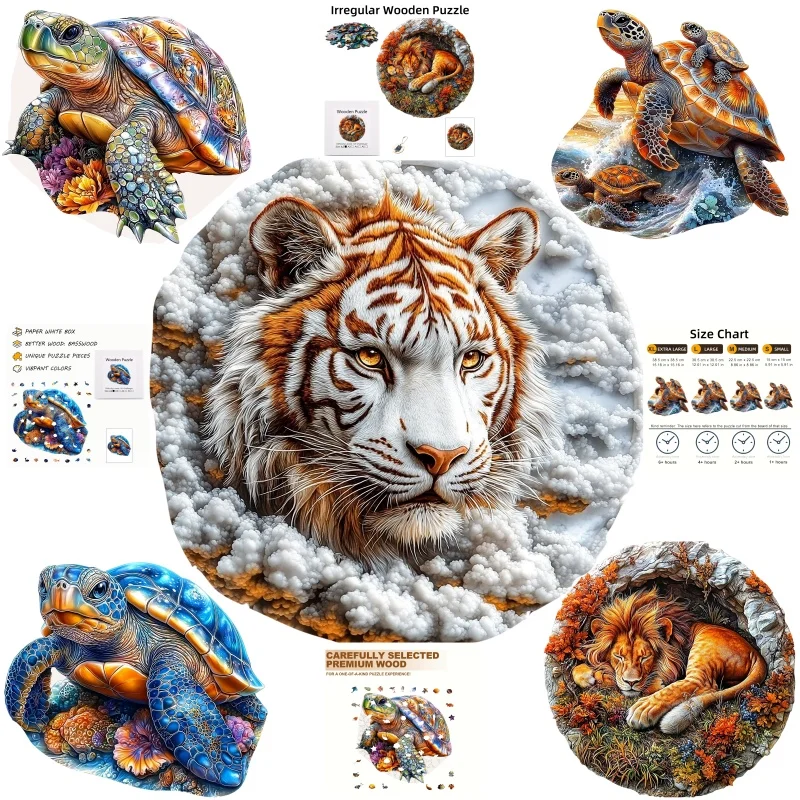 Tiger Turtle Lion Wooden Animal Puzzle With Unique Irregular Shape Adult Leisure And Entertainment Holiday Gift
Tiger Turtle Lion Wooden Animal Puzzle With Unique Irregular Shape Adult Leisure And Entertainment Holiday Gift