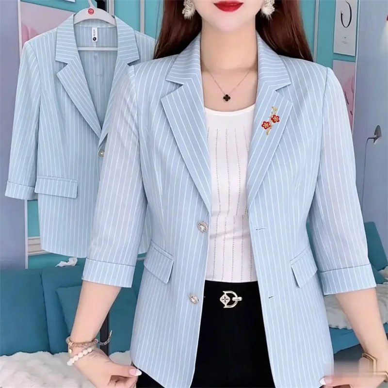 Good Looking Women's Suit Jacket Blazer 2026 New Spring Autumn Seventy Percent Fashion Temperament Stripe Thin Suit Coat Top
Good Looking Women's Suit Jacket Blazer 2026 New Spring Autumn Seventy Percent Fashion Temperament Stripe Thin Suit Coat Top