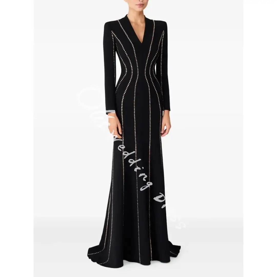 customized Black V-neck Long Sleeve Gold Stud Trim Fitted Mermaid Train Elegant Party Dresses robes de soirée Prom Dress
customized Black V-neck Long Sleeve Gold Stud Trim Fitted Mermaid Train Elegant Party Dresses robes de soirée Prom Dress