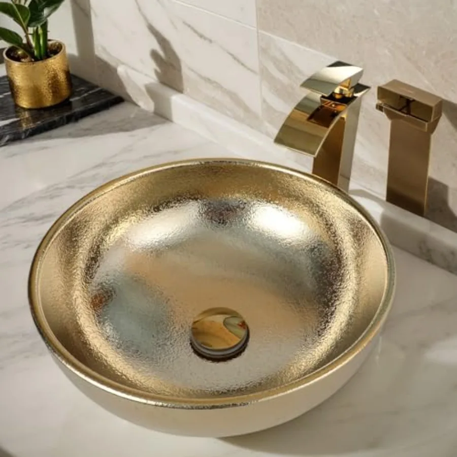 Gold Ceramic Vessel Sink with Faucet and Drain 16 Inch Bathroom Sink Above Counter Round Basin Bowl Sink for Bathroom
Gold Ceramic Vessel Sink with Faucet and Drain 16 Inch Bathroom Sink Above Counter Round Basin Bowl Sink for Bathroom
