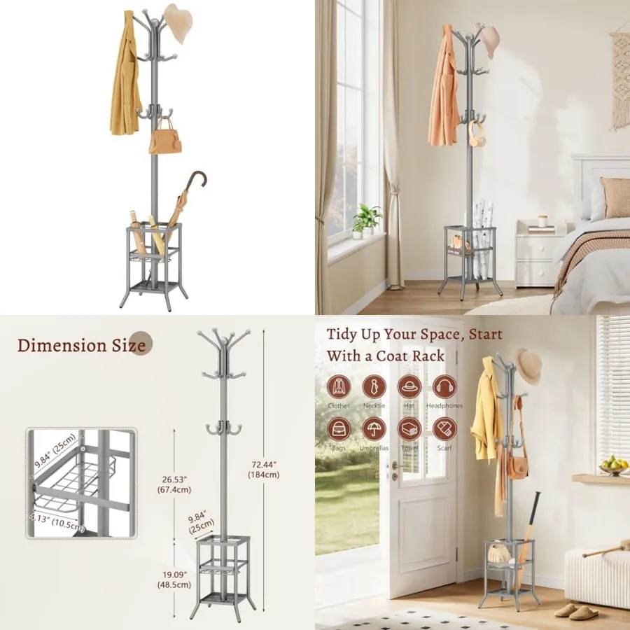 Coat Rack Freestanding, Coat Rack Stand with Umbrella Holder, Metal Coat Tree with 12 Hooks, Tree Clothes Hat for Entryway, Hal
Coat Rack Freestanding, Coat Rack Stand with Umbrella Holder, Metal Coat Tree with 12 Hooks, Tree Clothes Hat for Entryway, Hal