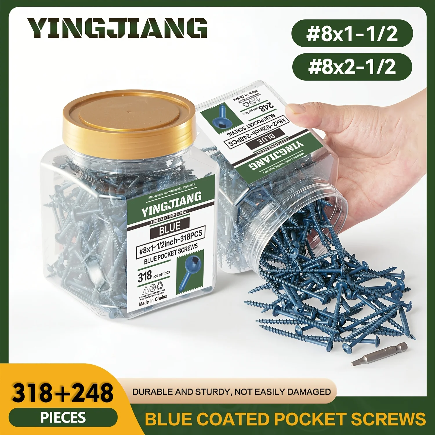 A Pair of Containers Filled with Blue Screws for Constructing Fences, Featuring 566 Unique Sizes of Pocket Hole Screws Measuring # 8X2-1/2 Inches, Rust-Resistant, Made of Blue Zinc Carbon Steel
A Pair of Containers Filled with Blue Screws for Constructing Fences, Featuring 566 Unique Sizes of Pocket Hole Screws Measuring # 8X2-1/2 Inches, Rust-Resistant, Made of Blue Zinc Carbon Steel