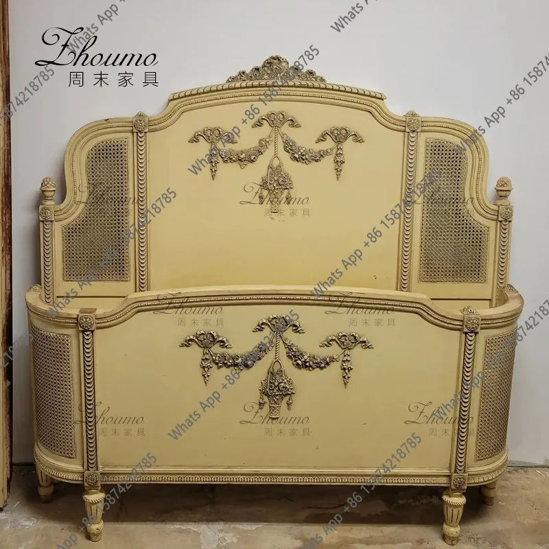 French retro rattan solid wood carving double bed beige 1.8 meters French court villa queen bed
French retro rattan solid wood carving double bed beige 1.8 meters French court villa queen bed