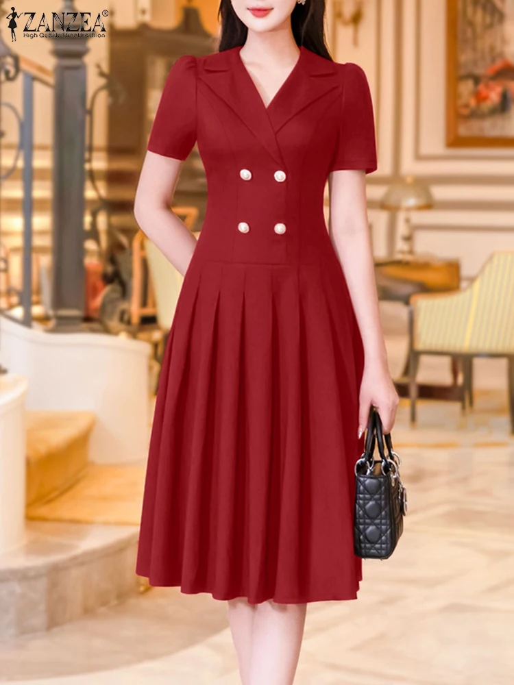 ZANZEA Fashion Elegant Lapel Neck Short Sleeve Dresses Women 2025 Summer Dress Solid Pleated Party Vestidos Officewear Sundress
ZANZEA Fashion Elegant Lapel Neck Short Sleeve Dresses Women 2025 Summer Dress Solid Pleated Party Vestidos Officewear Sundress
