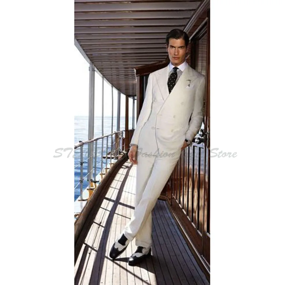 Elegant White suits Customized Special occasion Peak lapel collar Double Breasted Slim Fit 2 Piece Jacket Pants Male Clothing
Elegant White suits Customized Special occasion Peak lapel collar Double Breasted Slim Fit 2 Piece Jacket Pants Male Clothing