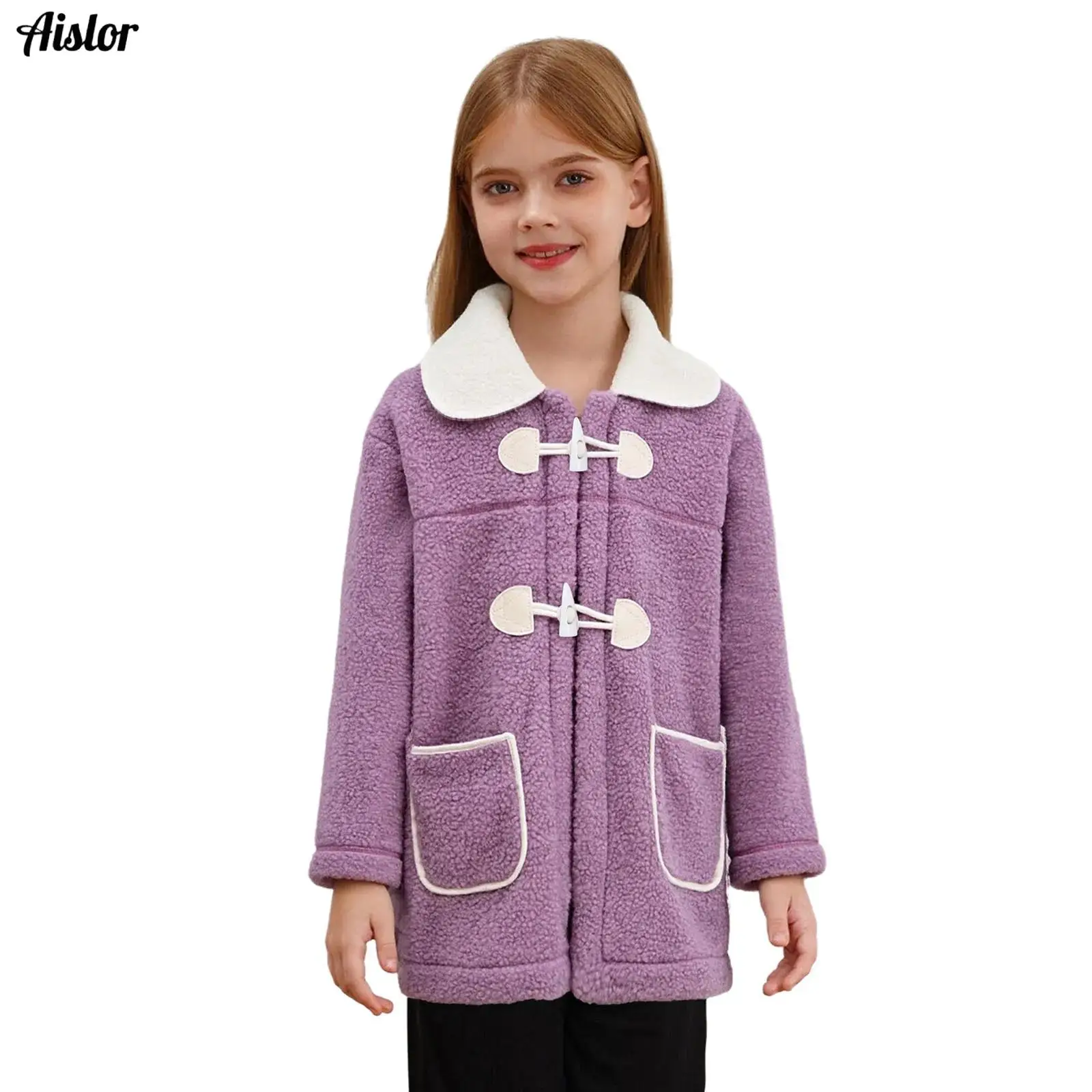 Kids Girls Warm Fleece Jacket Overcoat Winter Casual Turn-Down Collar Long Sleeves Unique Buttons Coat Outerwear with Pockets
Kids Girls Warm Fleece Jacket Overcoat Winter Casual Turn-Down Collar Long Sleeves Unique Buttons Coat Outerwear with Pockets
