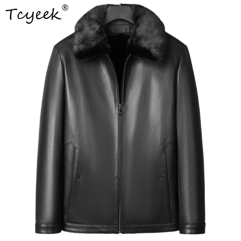 Tcyeek Goatskin Autumn Winter Trendy Lapel Detachable Mink Liner Black Men's Genuine Leather Jacket Jaqueta De Couro Masculina
Tcyeek Goatskin Autumn Winter Trendy Lapel Detachable Mink Liner Black Men's Genuine Leather Jacket Jaqueta De Couro Masculina