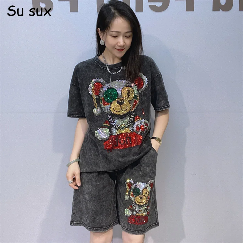 2026 Summer Casual Tie-dye Cartoon Bear Short Pant Sets 2 Piece Woman Outfits Bust110cm Short Sleeve T Shirt Matching Sets
2026 Summer Casual Tie-dye Cartoon Bear Short Pant Sets 2 Piece Woman Outfits Bust110cm Short Sleeve T Shirt Matching Sets