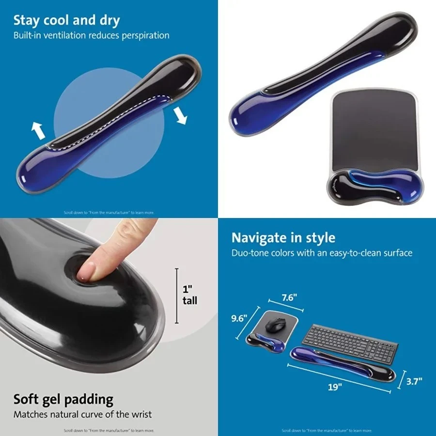 Duo Gel Mouse & Keyboard Wrist Rest Bundle Set, Ergonomic Keyboard and Mouse Pad With Wrist Support, Keyboard Wrist Rest, Computer Keyboard Pad, Cooling Gel, Non-Skid Backing, Blue
Duo Gel Mouse & Keyboard Wrist Rest Bundle Set, Ergonomic Keyboard and Mouse Pad With Wrist Support, Keyboard Wrist Rest, Computer Keyboard Pad, Cooling Gel, Non-Skid Backing, Blue
