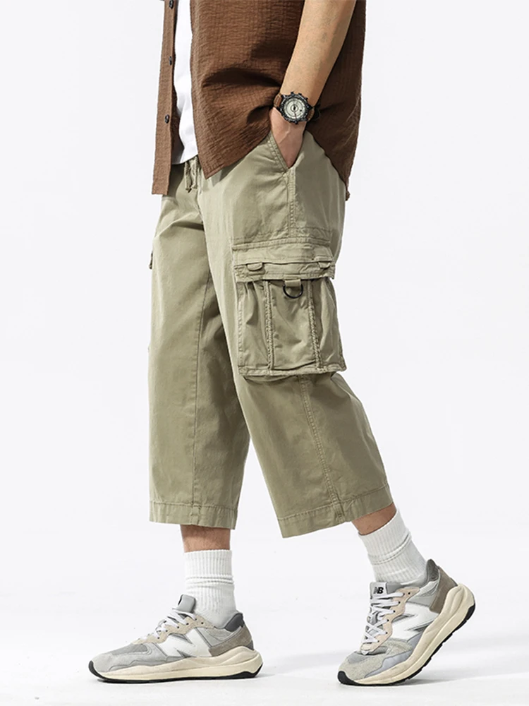 Summer Men's Calf-Length Cargo Pants Multi-Pockets Washed Cotton Straight Capris Pants Elastic Waist Workwear Loose Fit Trousers
Summer Men's Calf-Length Cargo Pants Multi-Pockets Washed Cotton Straight Capris Pants Elastic Waist Workwear Loose Fit Trousers