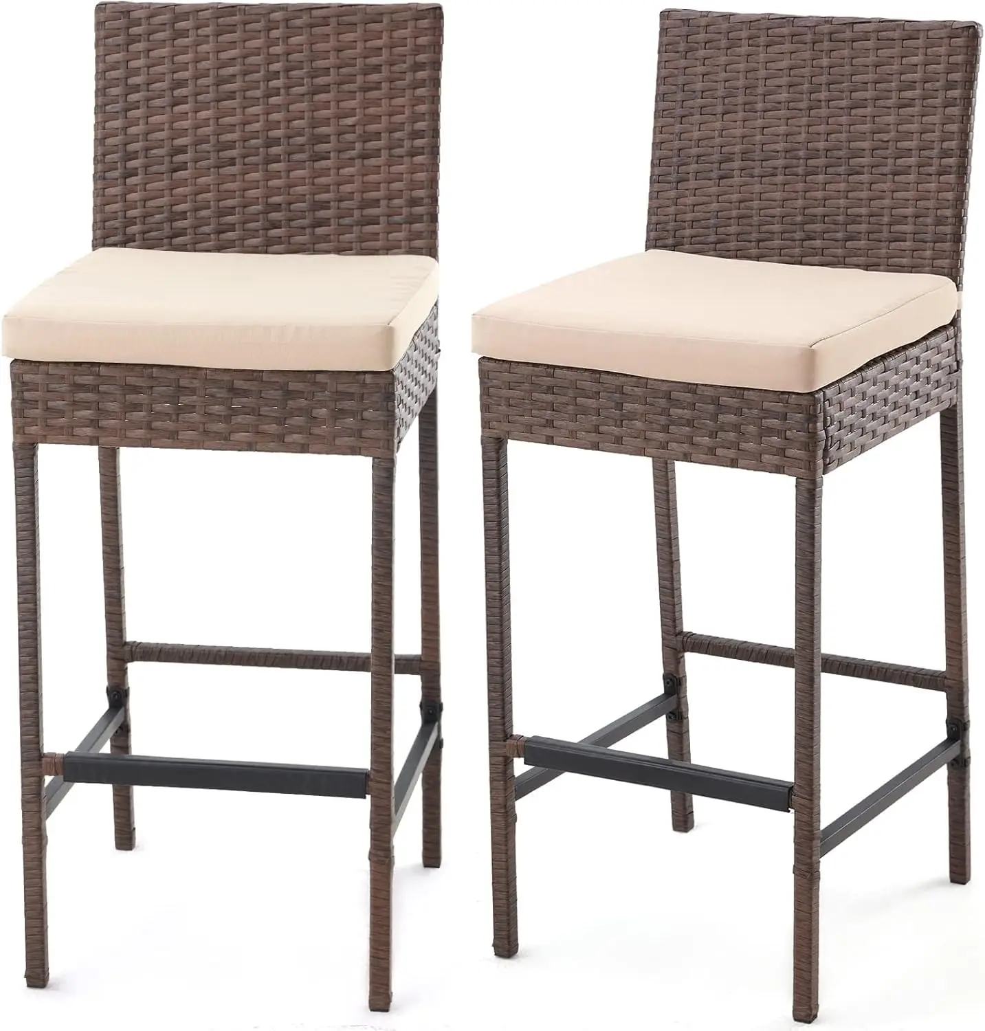 Patio Bar Stools Set of 2, Wicker Barstools with Cushions, Rattan Bar Chairs Armless for Backyard, Poolside, Deck,, Customized
Patio Bar Stools Set of 2, Wicker Barstools with Cushions, Rattan Bar Chairs Armless for Backyard, Poolside, Deck,, Customized