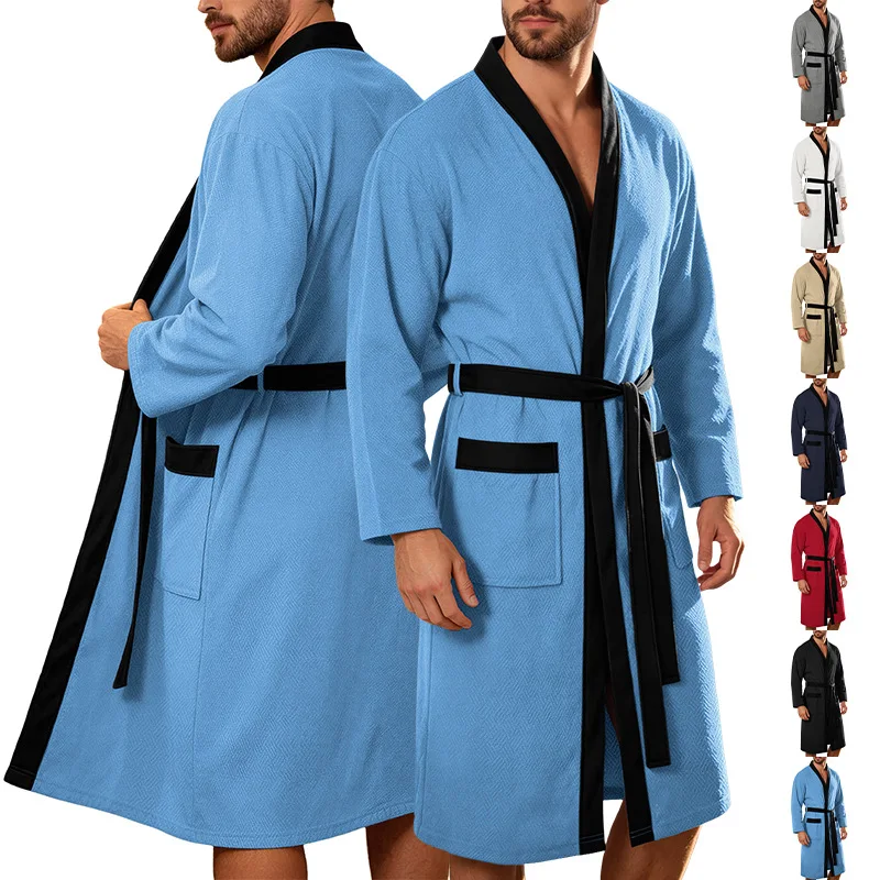 Men's twill fabric long bathrobe with belt design, double pockets, casual home pajamas, loose fit, hotel resort style, nightwear
Men's twill fabric long bathrobe with belt design, double pockets, casual home pajamas, loose fit, hotel resort style, nightwear