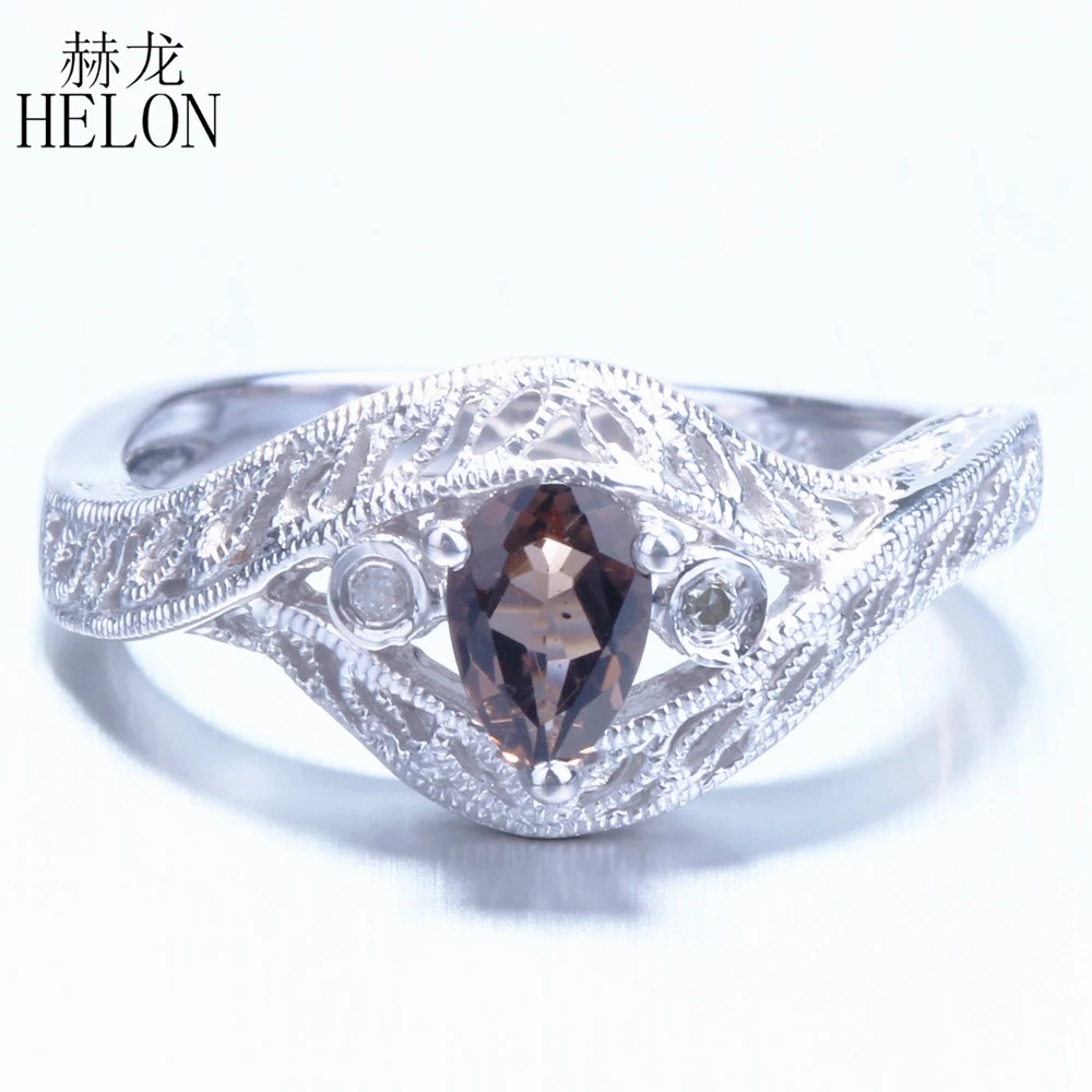 HELON Pear Cut 5x4mm Smokey Quartz Ring 925 Sterling Silver Lab Grown Moissanite Diamond Engagement Ring Vintage Antique Jewelry
HELON Pear Cut 5x4mm Smokey Quartz Ring 925 Sterling Silver Lab Grown Moissanite Diamond Engagement Ring Vintage Antique Jewelry