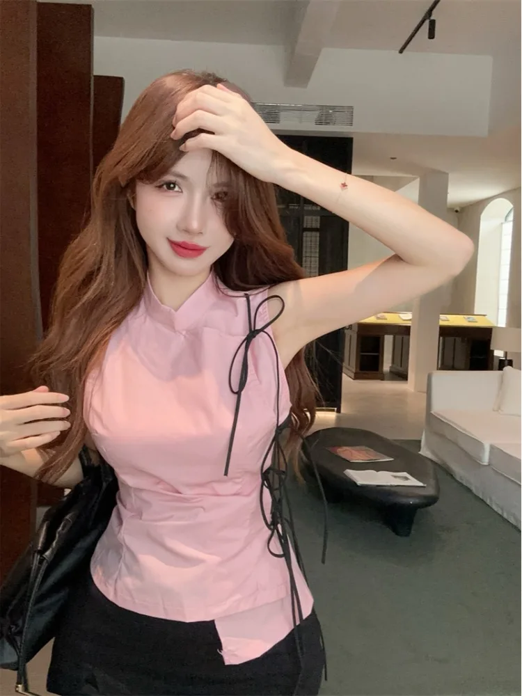 New Chinese Style Color Block Side Tie Top Women's National Style Irregular Small Audience Waist Inward Sleeveless Semi High ...
New Chinese Style Color Block Side Tie Top Women's National Style Irregular Small Audience Waist Inward Sleeveless Semi High ...