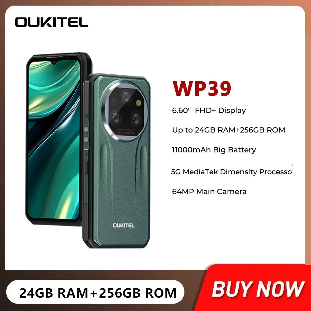 Прочный смартфон Oukitel WP39, 5G, восьмиядерный процессор, 24 ГБ (6 + 18), + 256 ГБ, 6,6-дюймовый мобильный телефон Android 14, 64 МП, камера, 11000 мАч, глобальная версия
Прочный смартфон Oukitel WP39, 5G, восьмиядерный процессор, 24 ГБ (6 + 18), + 256 ГБ, 6,6-дюймовый мобильный телефон Android 14, 64 МП, камера, 11000 мАч, глобальная версия