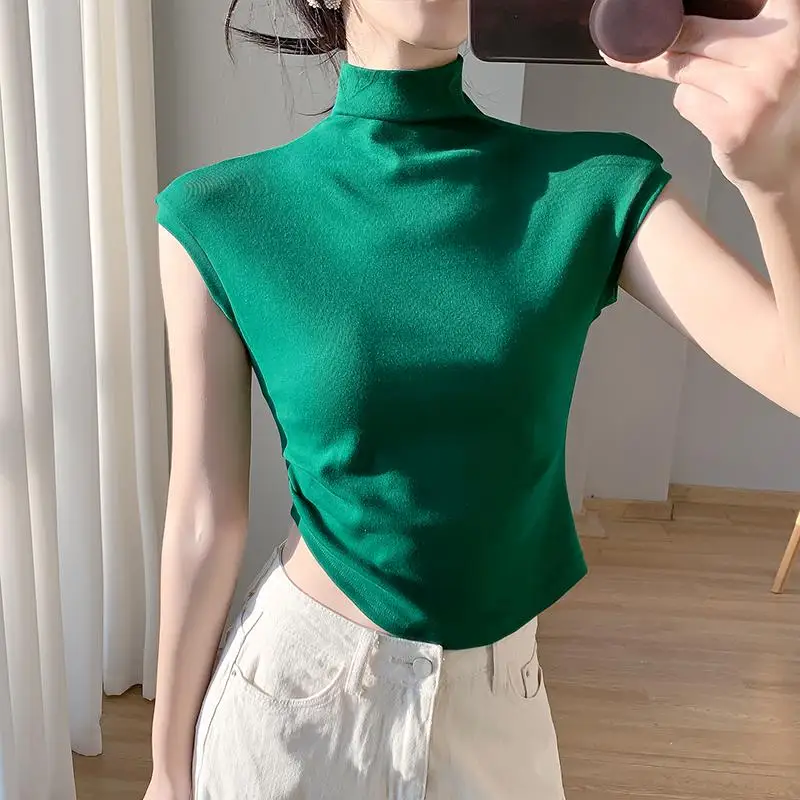 2023 new European and American style fashionable small high neck short short sleeve T-shirt women's side pleated short sleeve
2023 new European and American style fashionable small high neck short short sleeve T-shirt women's side pleated short sleeve