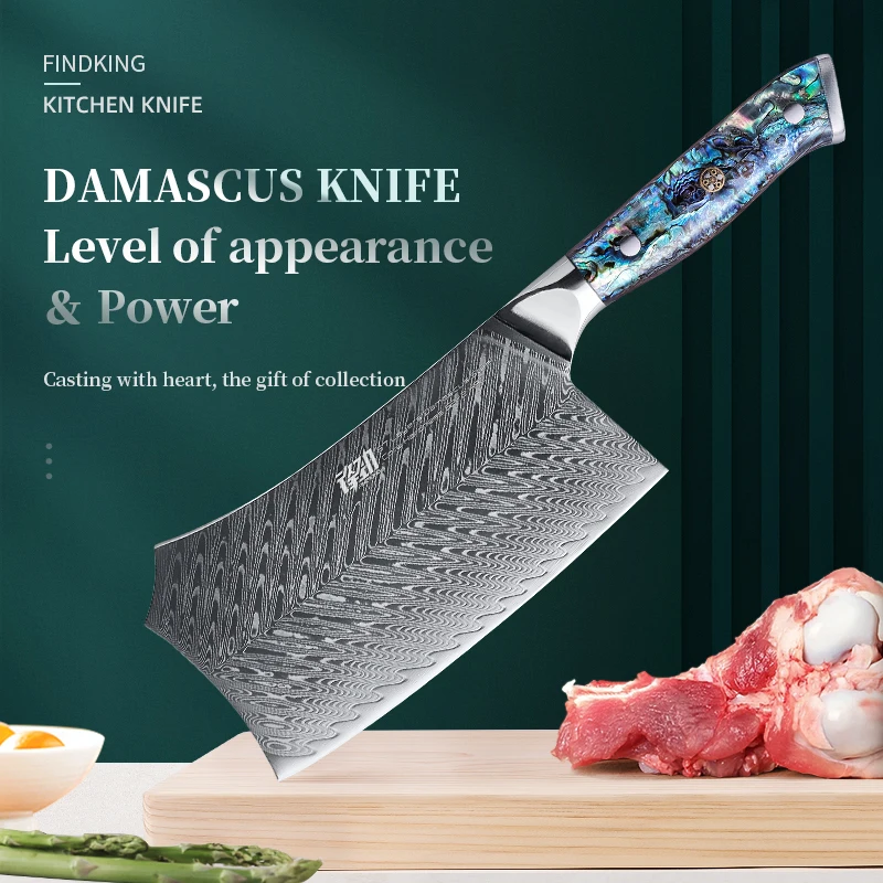 FINDKING Gorgeous Series 67 Layers Damascus Steel 6.5 inch Chopping Bone Knife Abalone Shell Handle Professional Kitchen Knife
FINDKING Gorgeous Series 67 Layers Damascus Steel 6.5 inch Chopping Bone Knife Abalone Shell Handle Professional Kitchen Knife
