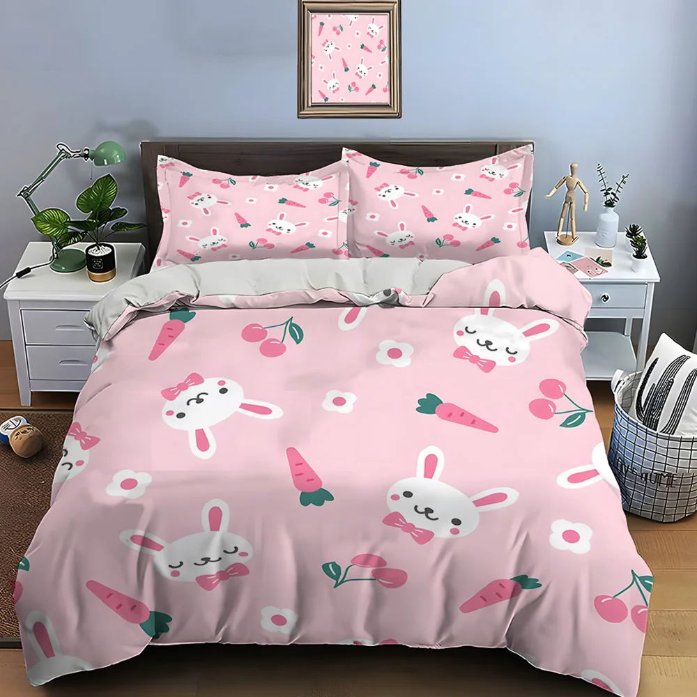 Cute bunny cherry carrot pink pattern Bedding Set 1 Duvet Cover 2 Pillowcases for Adult and Children Luxury Gift Full Size
Cute bunny cherry carrot pink pattern Bedding Set 1 Duvet Cover 2 Pillowcases for Adult and Children Luxury Gift Full Size