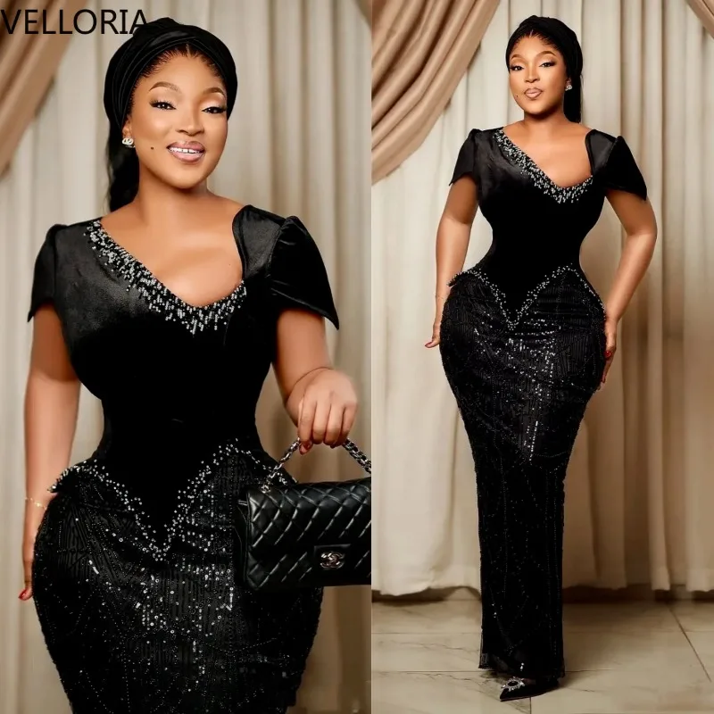 Black Shiny Evening Dress for Black Women Sexy Short Sleeve Prom Gown Luxury Beaded Mermaid Floor-Length Party Dress Customized
Black Shiny Evening Dress for Black Women Sexy Short Sleeve Prom Gown Luxury Beaded Mermaid Floor-Length Party Dress Customized